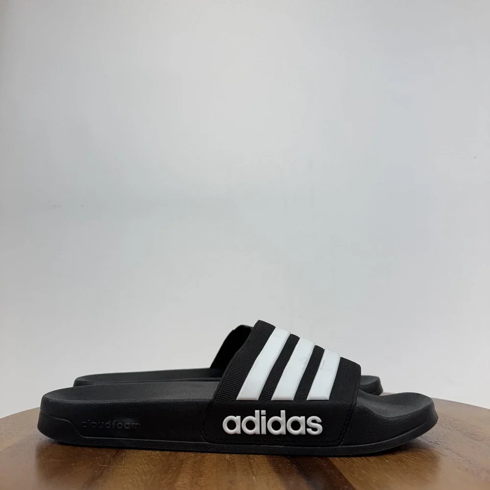 New Mens Adidas Adilette Shower Slide Black White Casual Sandals Size  11 M NWOB